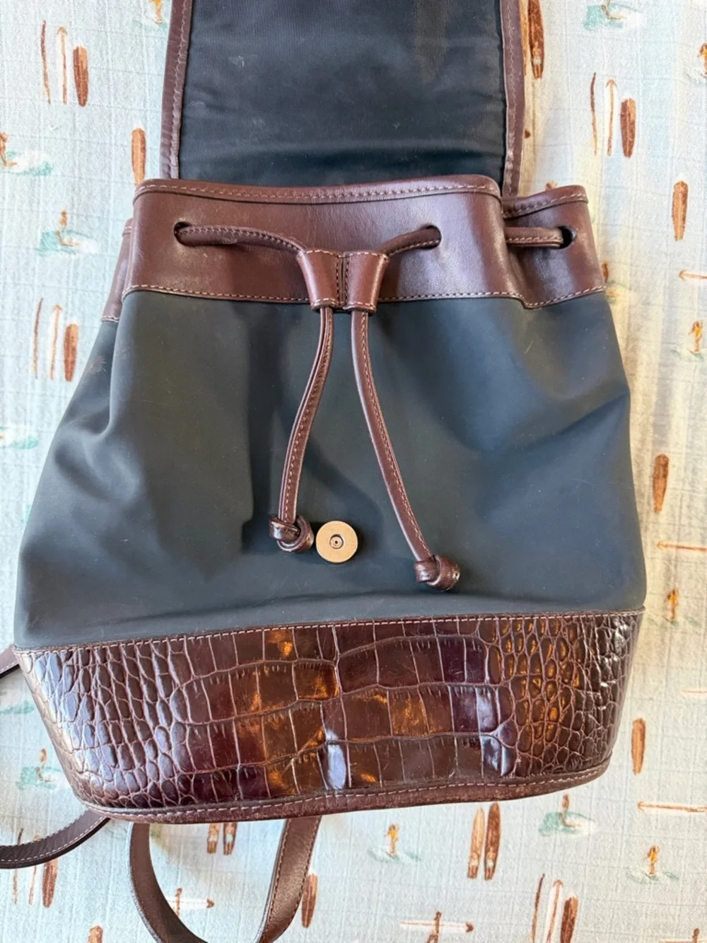 Brighton Brown Croc-Trim Nylon Backpack